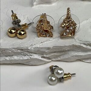 Stud Earrings Unicorn Gold Pearl NWOT Set of 3